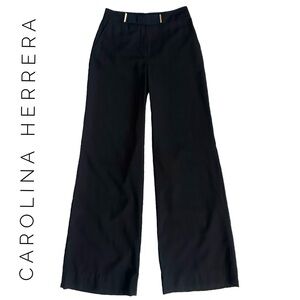 CAROLINA HERRERA Classic Navy Blue Wide Leg High Waist Trouser Pants Size 4